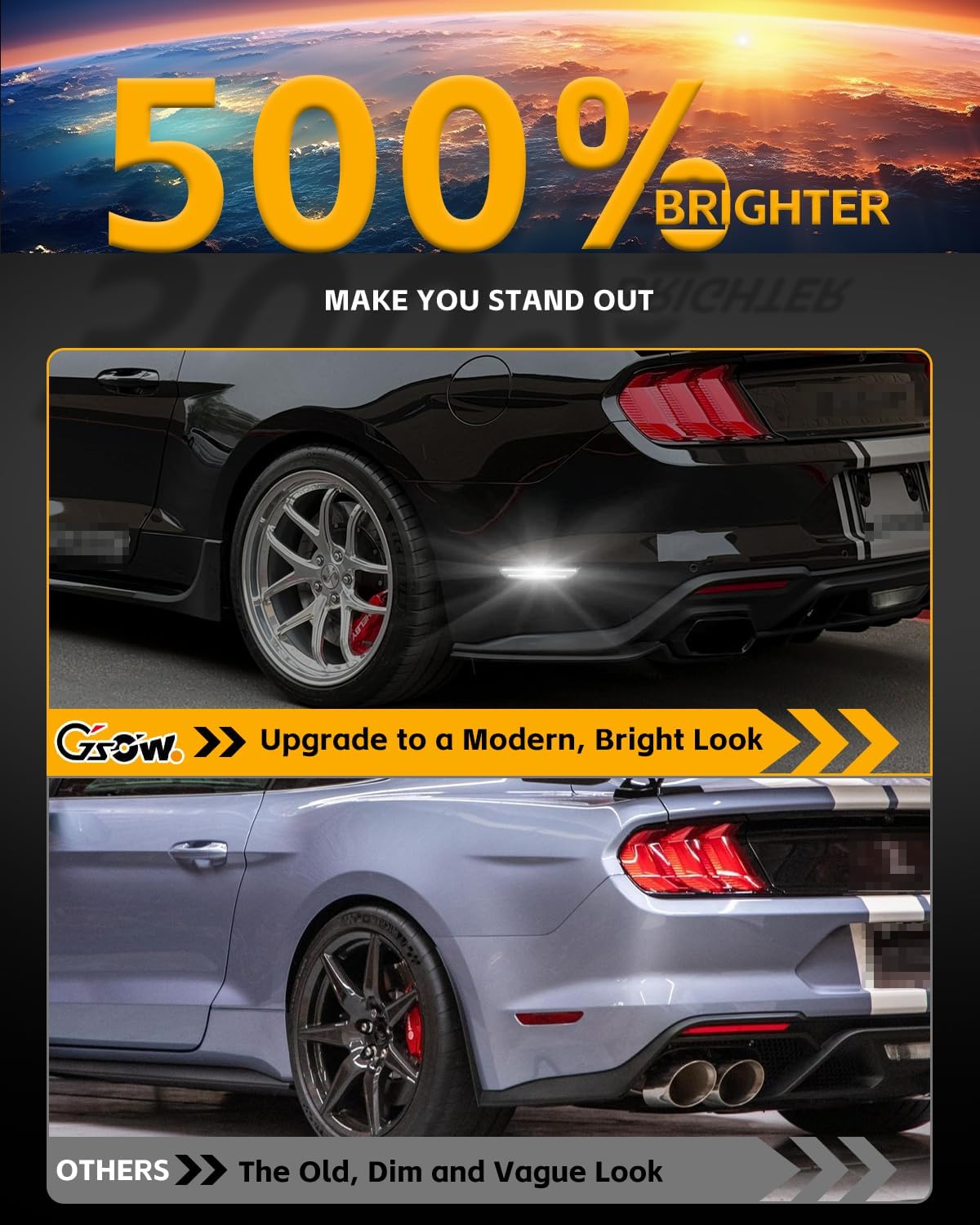 Side Marker Lights fit for 2015-2023 F-ord Mus-tang, Clear Lens Rear White Fender Marker Reflectors Lamps, 2PCS, White Lights