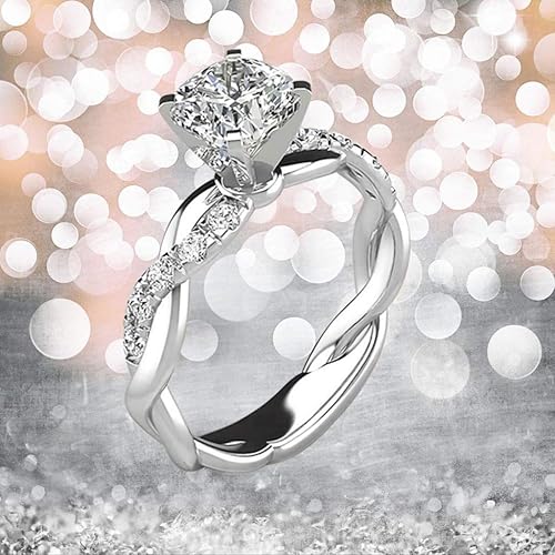 Miniatura 4 de Bokeley - Anillo de boda de diamantes para mujer, anillo de compromiso de plata con circonita para parejas, hombres y mujeres, regalo de San Valentín