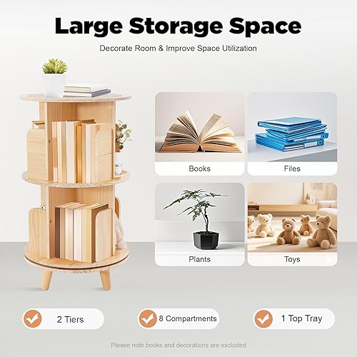 Miniatura 4 de DouSeiAi Estantería giratoria de 2 niveles, estantería independiente de 28 pulgadas de altura con patas, estantería circular para niños y adultos,