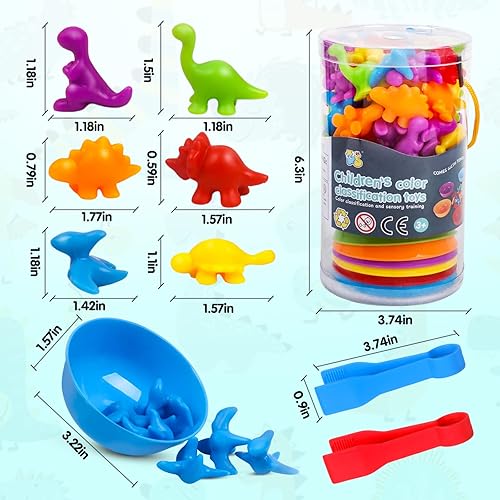 Miniatura 2 de USATDD Juguetes de dinosaurio para contar juegos de clasificación de colores a juego con tazones, actividades de aprendizaje preescolar para