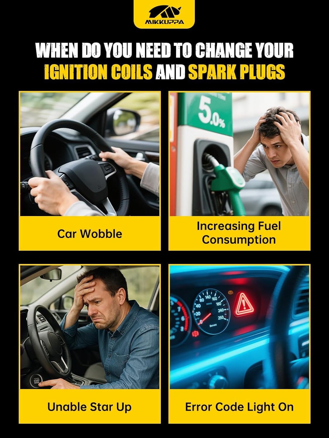 MIKKUPPA Ignition Coil Pack and Spark Plugs - Set of 4 Replaces# UF764, Compatible with Hyundai Sonata Santa Fe Sport Tucson Kia Optima Sorento Sportage 2.0L 2.4L L4