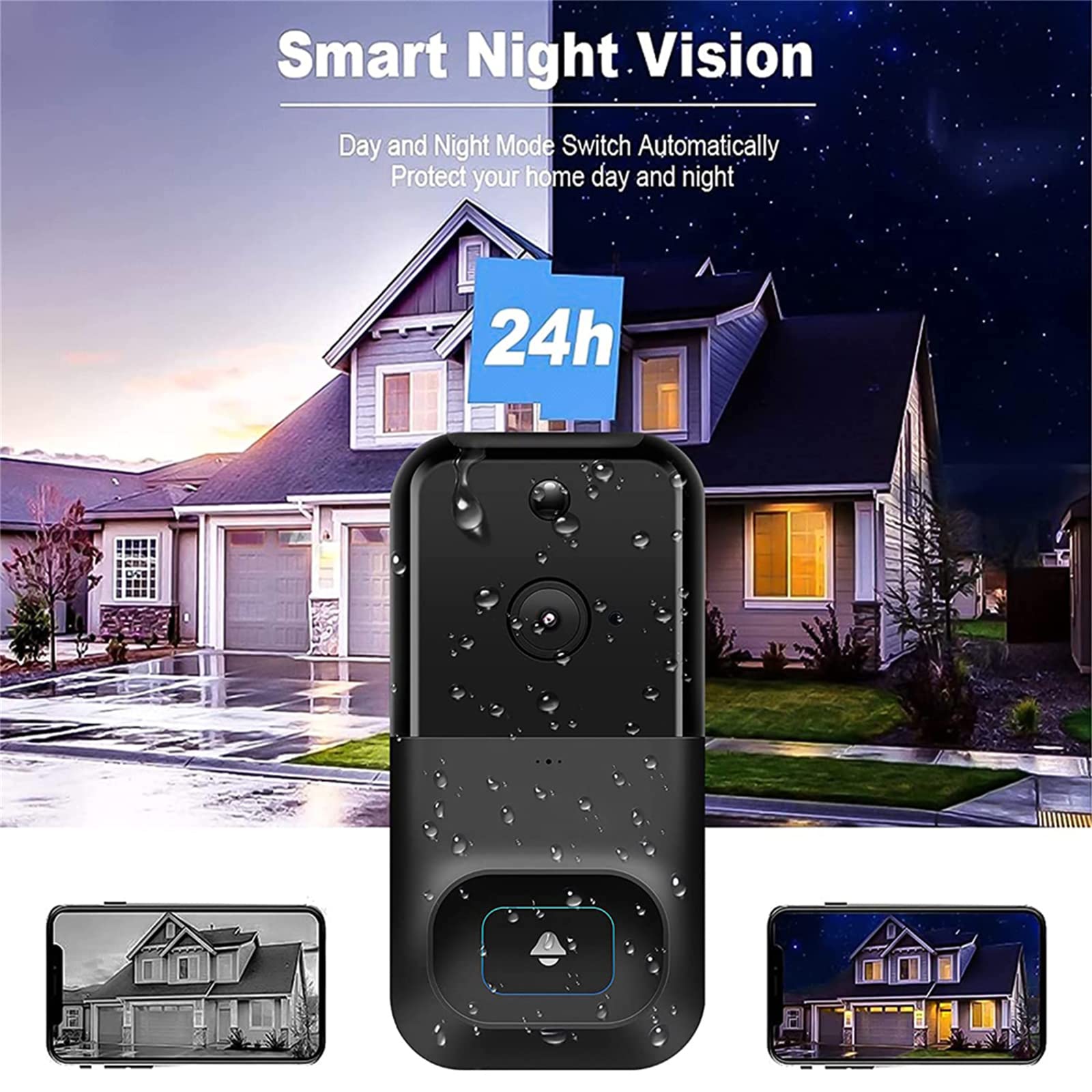 SXA Videocitofono Campanello Wireless,Tuya Smart Home WiFi Videocitofono Wireless 1080P HD Citofono Campanello Telecamera IR Visione Notturna per La Protezione della Sicurezza Domestica