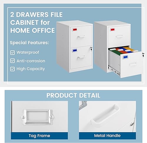 Vista 68 de Archivador de 2 cajones, archivador vertical de metal de 16.3 pulgadas de profundidad con cerradura para oficina en casa, 2 cajones de Negro