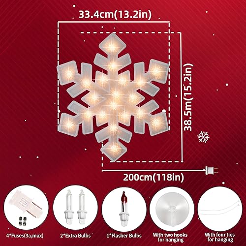 Miniatura 4 de Silueta de ventana de Navidad con forma de copo de nieve de 17 pulgadas y 20 litros, luces iluminadas para Navidad, fiesta, hogar, patio, césped,