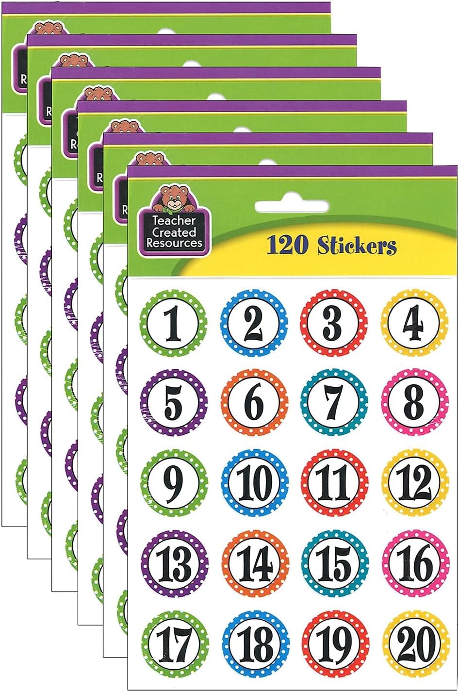 Teacher Created Resources Polka Dots Numbers Stickers, 120/Pack, 6 Packs (TCR3567-6)