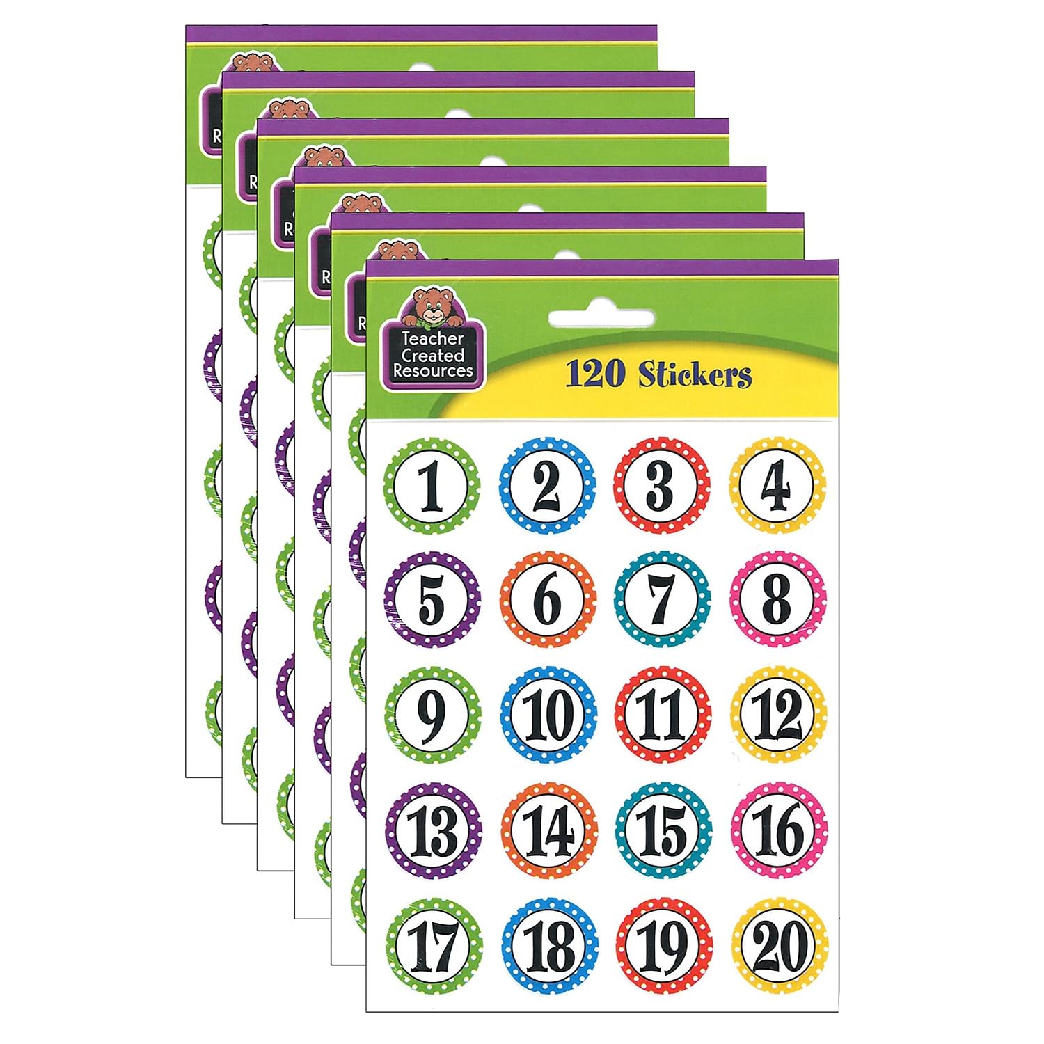 Pegatinas de números redondas para calendarios y manualidades, 6 packs de 120 unidades