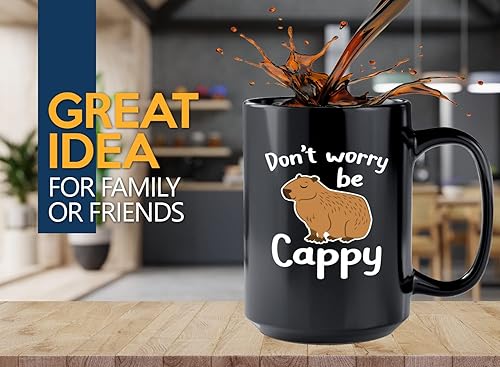 Miniatura 2 de Capybaras - Taza de café de 15 onzas, color negro - Don't Worry Be Cappy - Lindo Capybaras Capybara Lovers Girl Capybara Daughter Animal Lovers