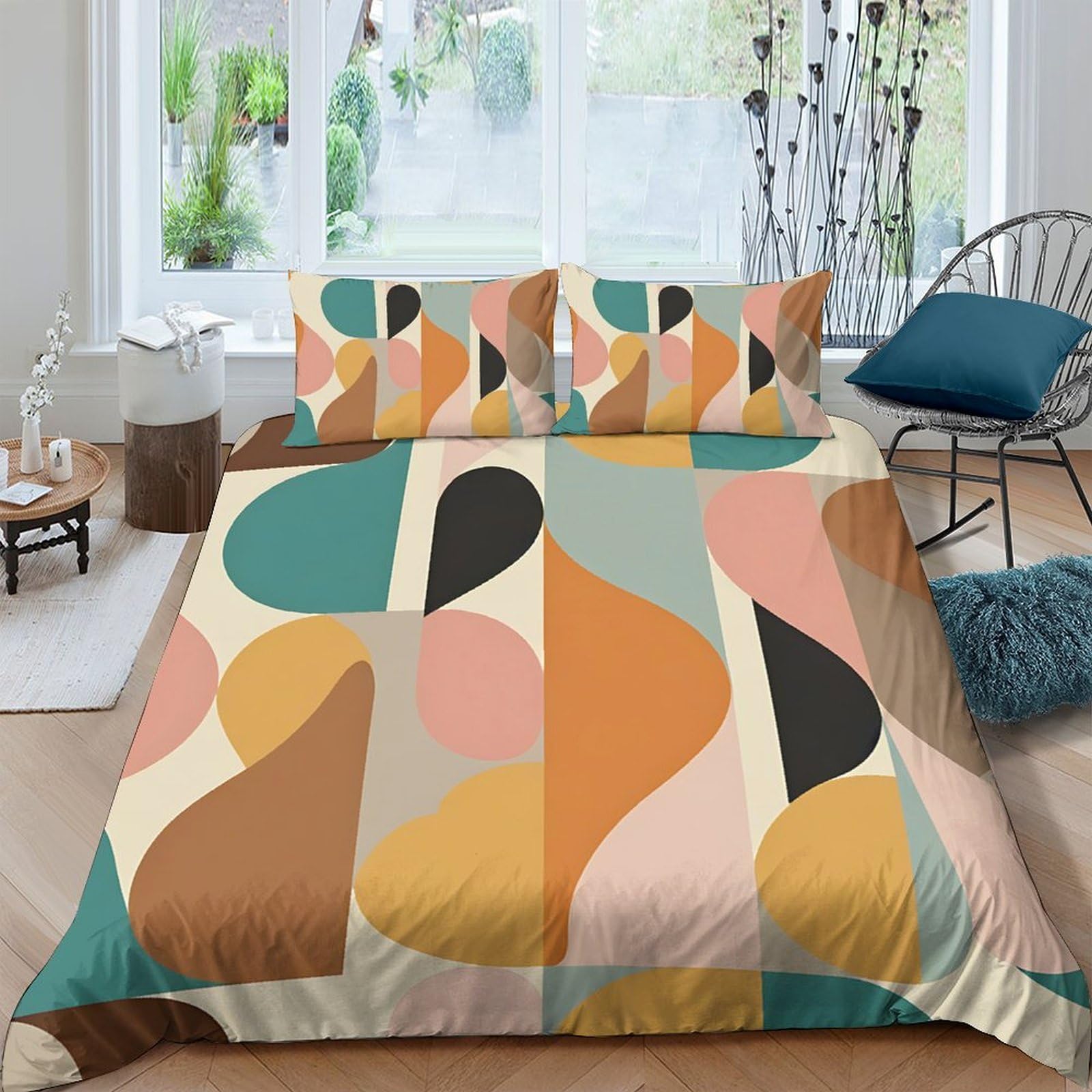 GPLZQXKJNH 3D Printed Abstract Geometric Duvet Cover Set Microfiber Soft Breathable Colourful Shapes Bedding with 2 Pillowcases for Bedroom Decor Single（135x200cm）
