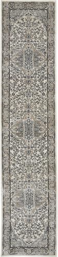 Nourison Concerto - Alfombra tradicional gris marfil de 2.2 x 20 pies, fácil de limpiar, no se desprende, para dormitorio, sala de estar, comedor,