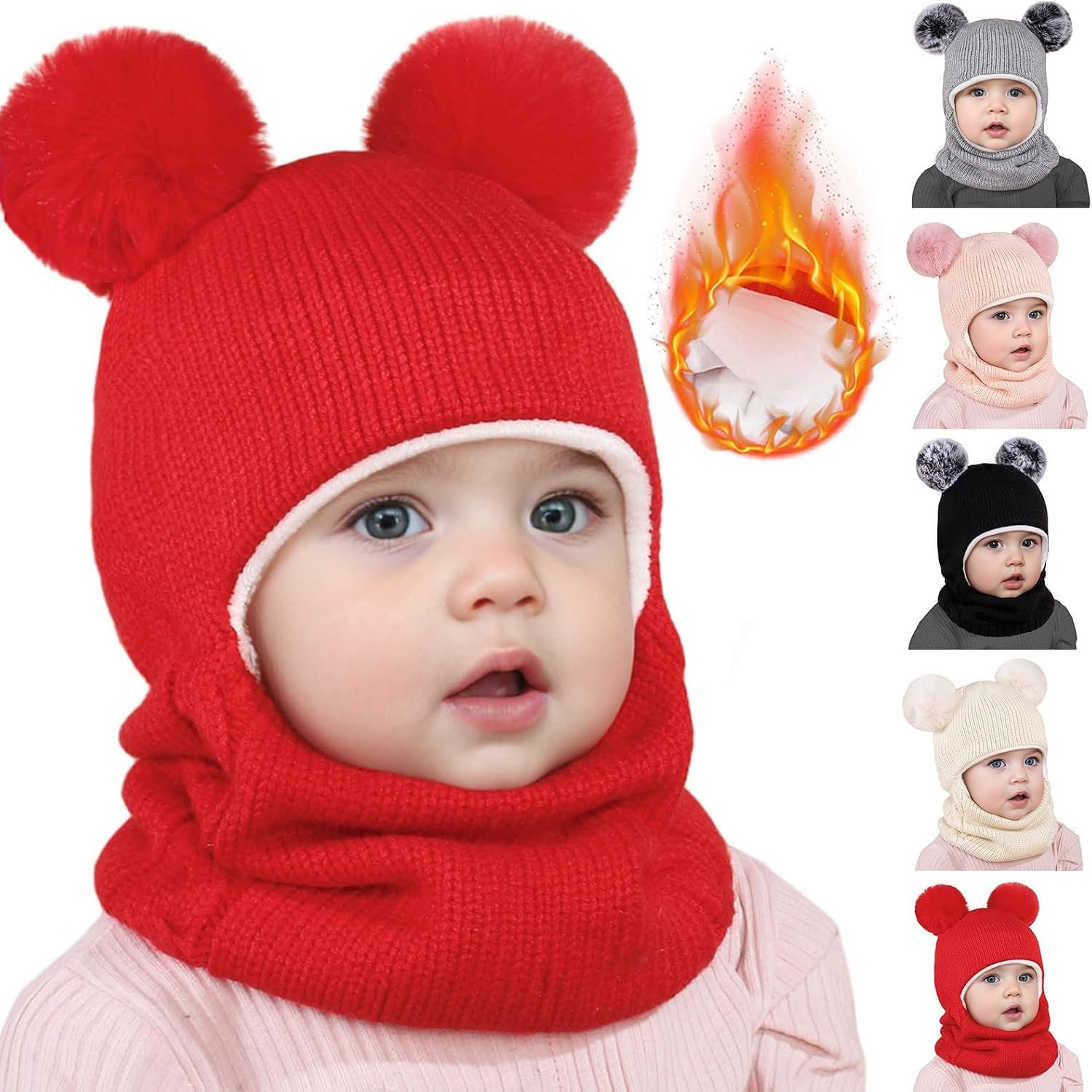 Kids Boys Girls Dinosaur Winter Knit Hat Baby Toddler Thick Scarf Earflap Hood Scarves Caps