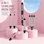 Karrong 6 in 1 Curling Iron Set with 3 Barrel Sizes (1.3", "0.35"-1.25"), Ceramic & Tourmaline Heating Surface, 2 Temperature Settings, Includes Comb, Glove & Clips