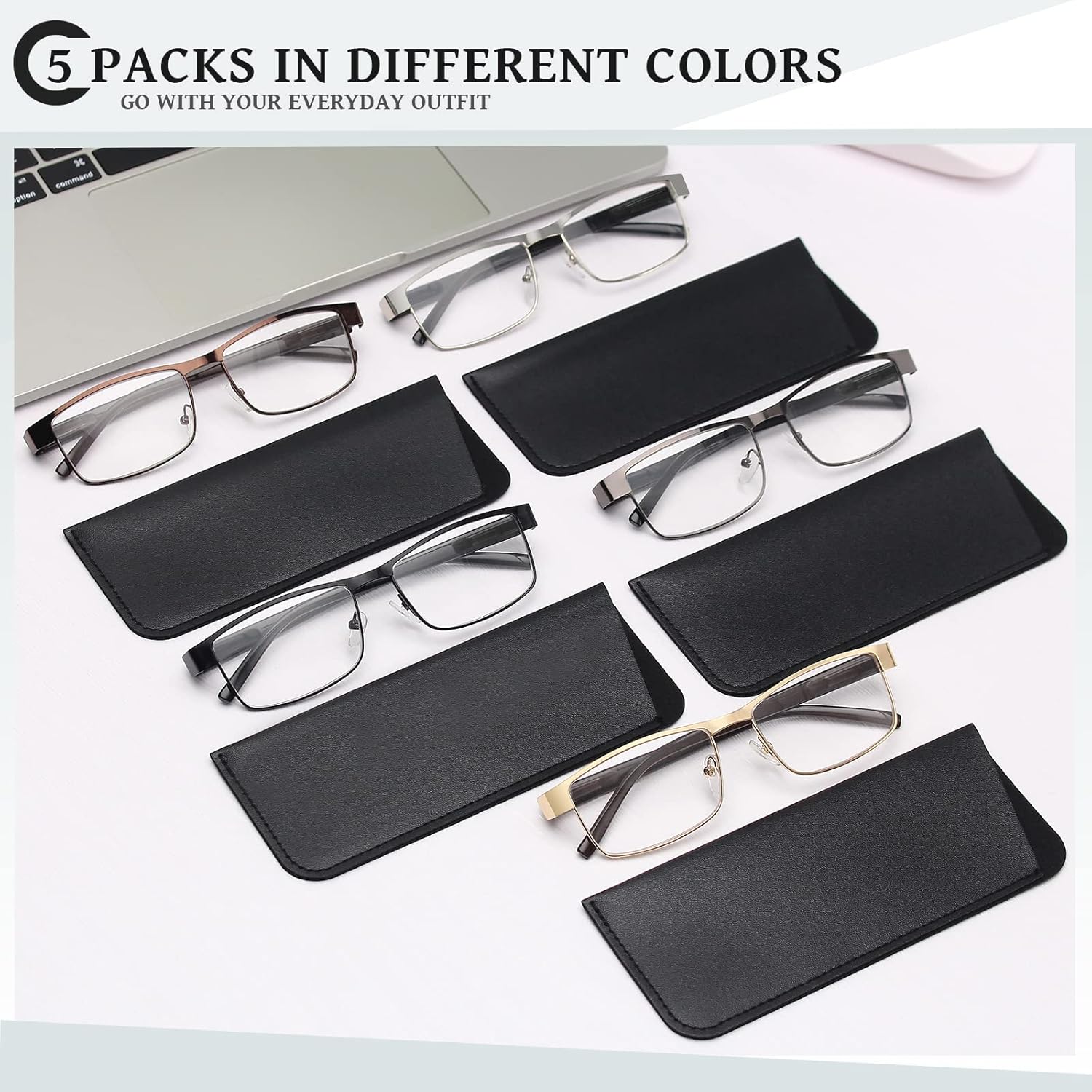 Reading Glasses for Men Blue Light Blocking, Metal Readers Anti Eye Strain/Migraine Computer Eyeglasses 5 Packs/Soft Cases (Brown/Black/Silver/Gunmetal/Gold 1.5) : Health & Household