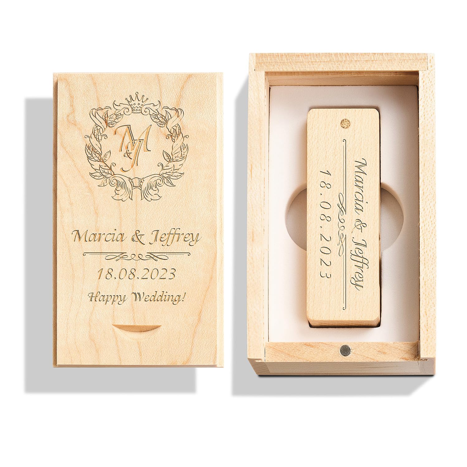 Chiavetta USB con incisione personalizzata in legno massello Drive USB 3.0 Chiavetta USB in Acero legno con incisione regalo personalizzata per matrimoni, anniversari, lauree, compleanni (256GB, A)