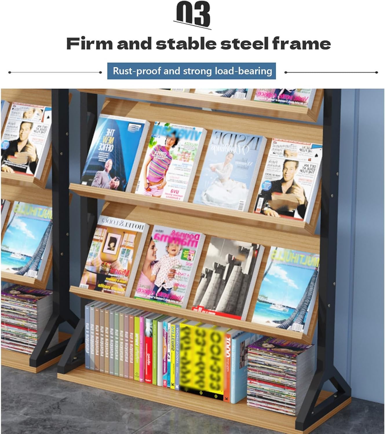 Floor-Standing Magazine Rack, 4/5-Layer Brochure Display Stand, Wooden Mail File Organizer for Living Room, Exhibitions, Office(60x30x120cm)