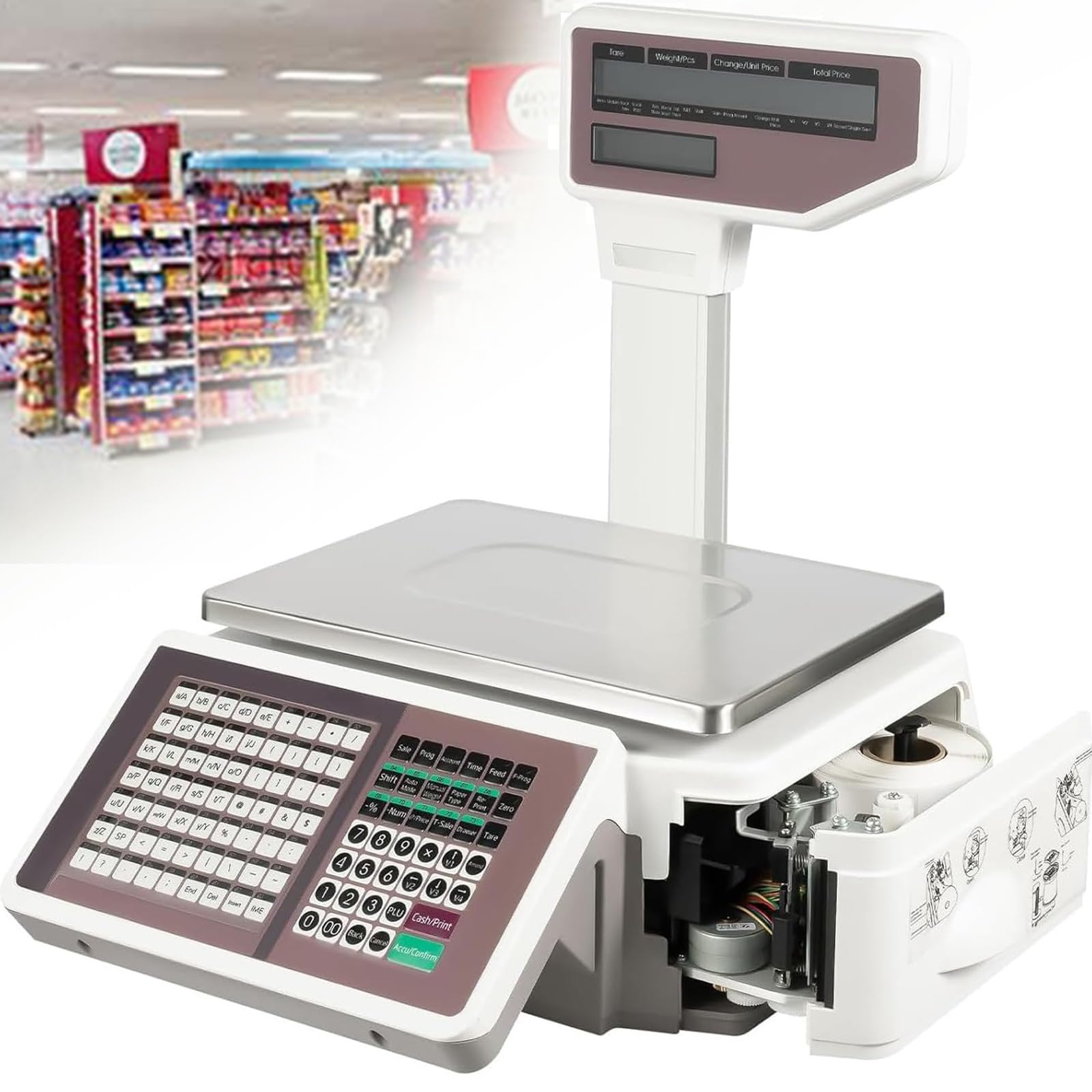Bascula Comercial Con Ticket Térmico, Báscula Digital Comercial Con Impresora De Etiquetas Para La Industria Minorista Y Alimentaria, Balanza Digital Profesional Para Hostelería, Bollería