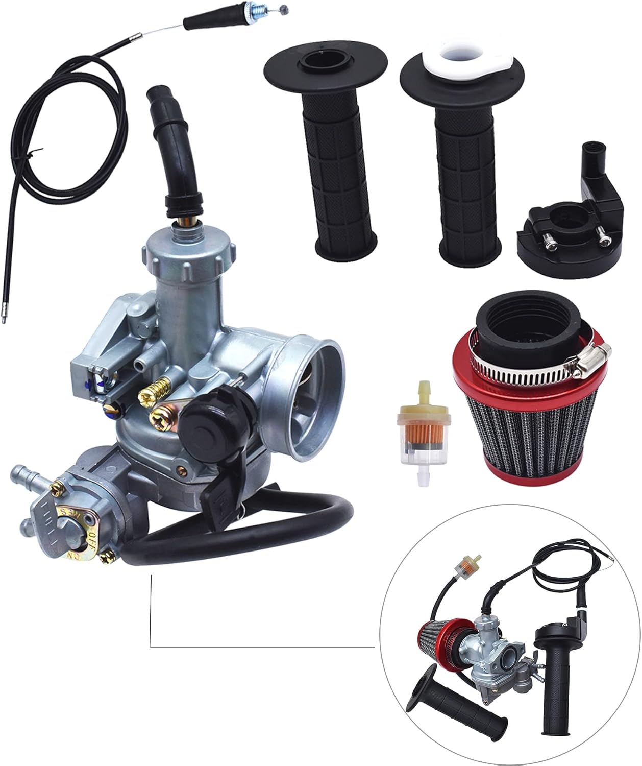 munirater Carburetor & Throttle Cable, Handle Bar, Air Filter Replacement for Honda CT90 CT110