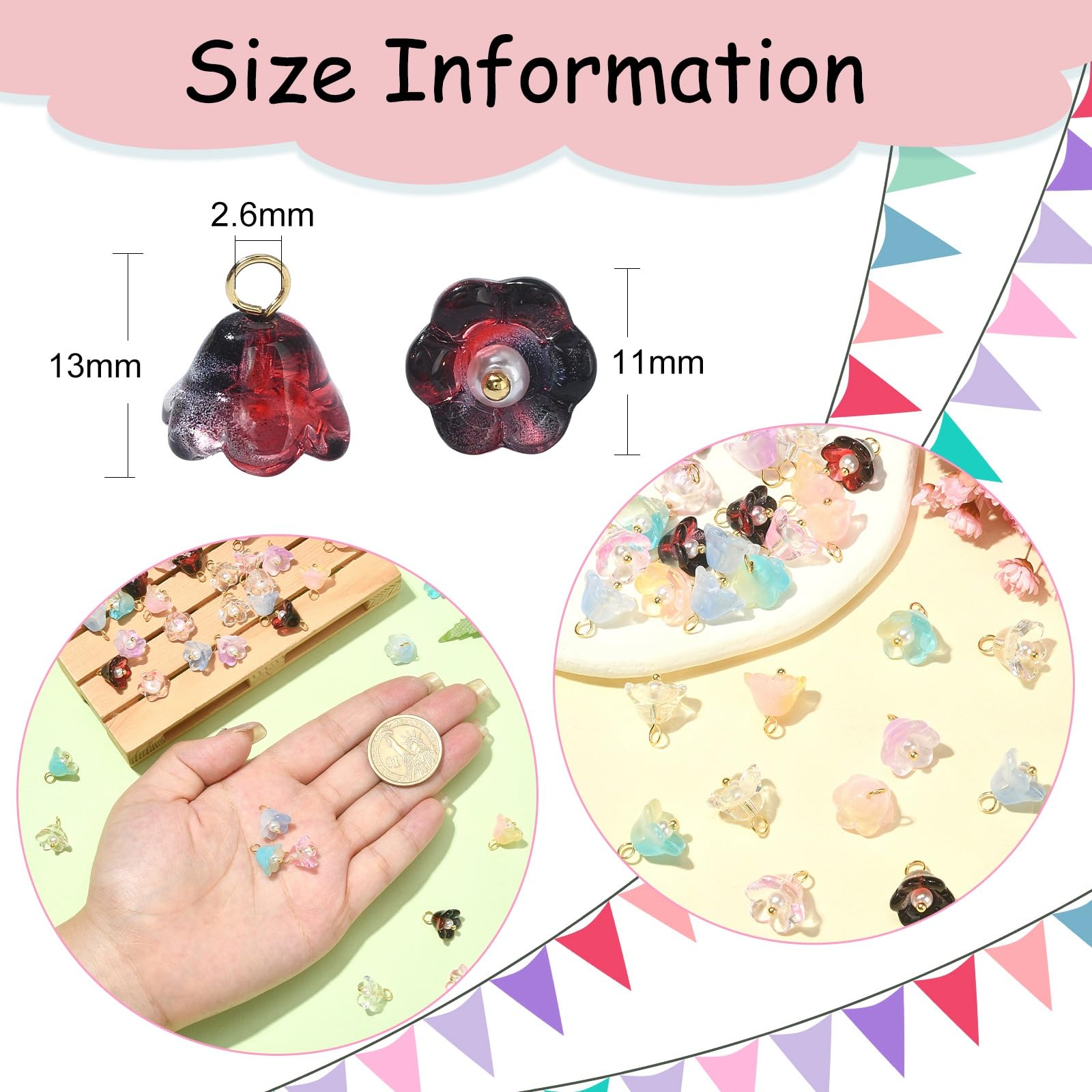Stiesy 35Pcs 7 Colors Flower Charms Pendants Lily of The Valley Handmade Lampwork Charms Floral Glass Charms for DIY Crafts Bracelet Jewelry Making - Image 2