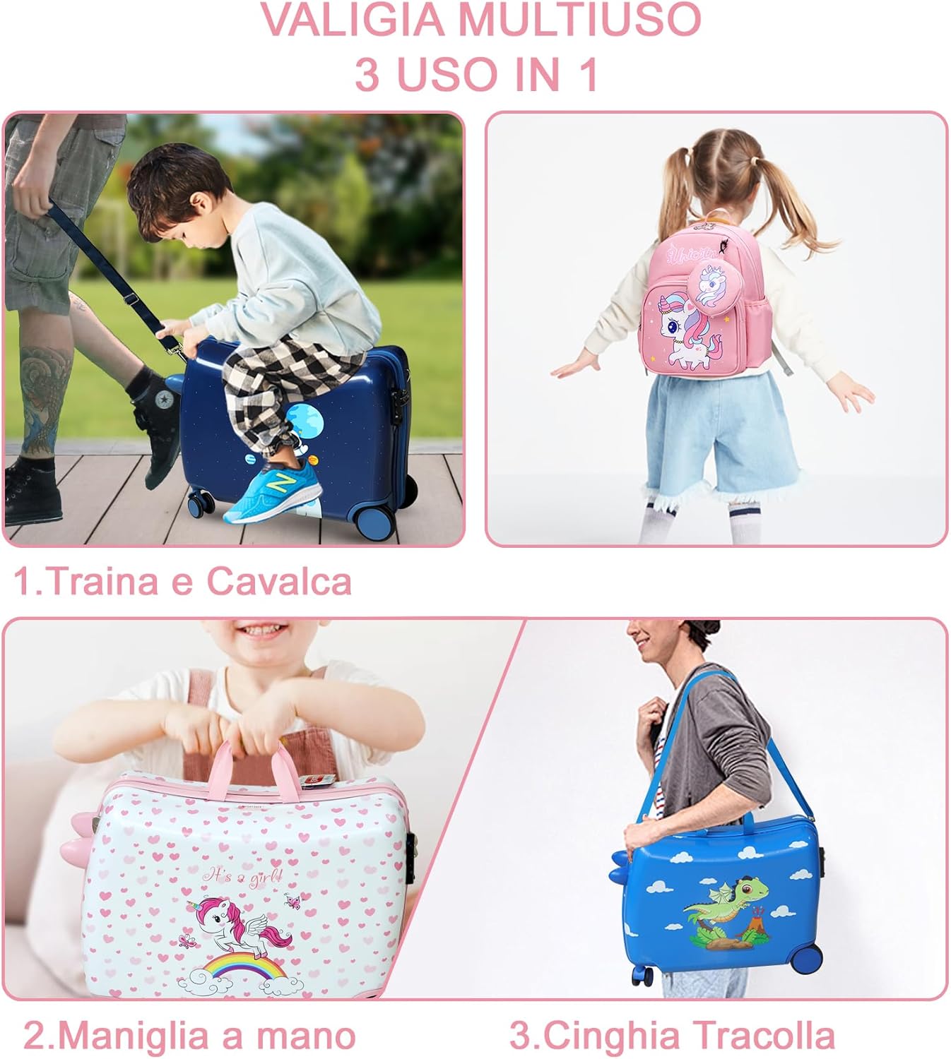Trolley Cavalcabile Per Bambini Gabby's Dollhouse - Valigia Trasportabile Con Maniglie, Carico 50 Kg - Foto 3
