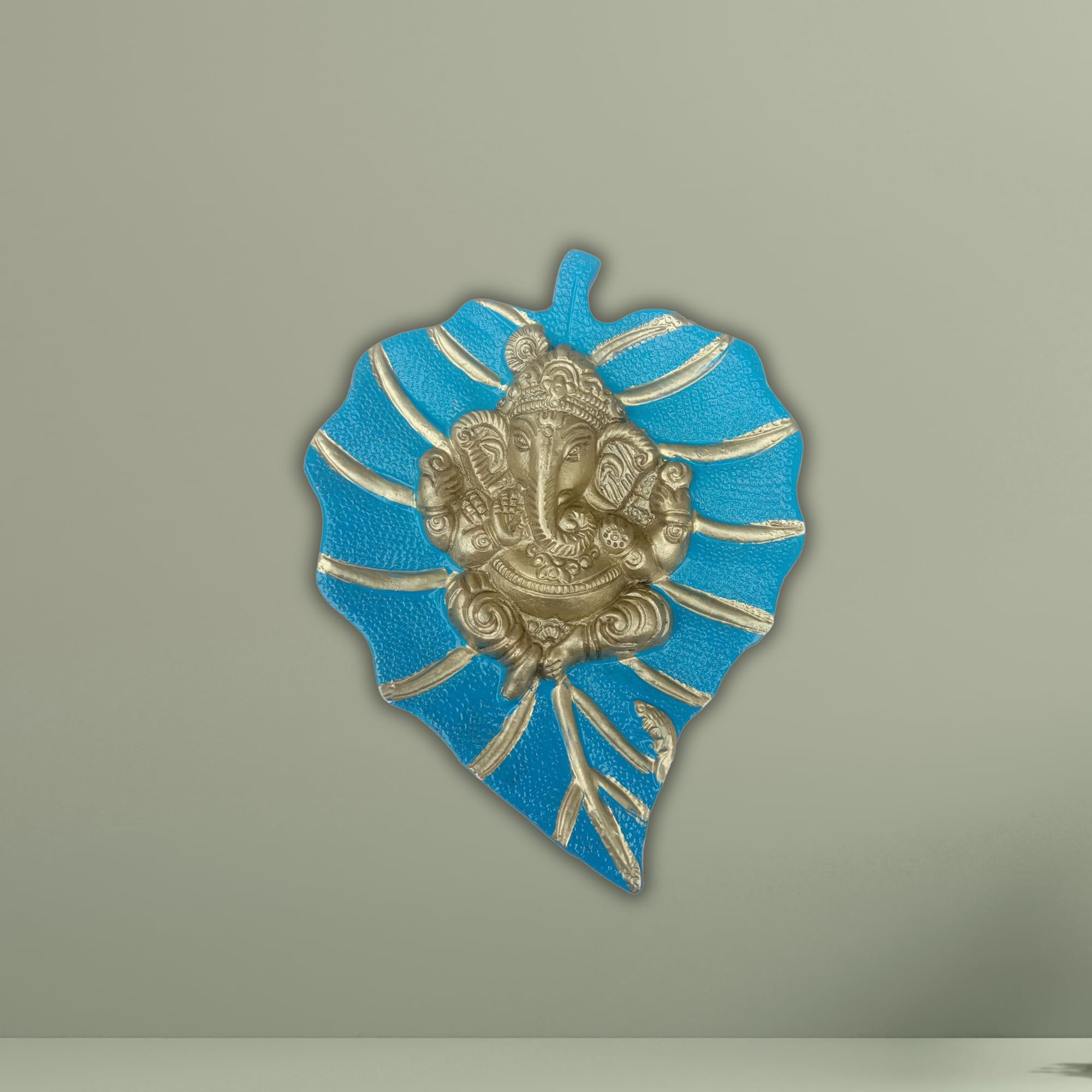 Charmy Crafts Metal Ganesha On Leaf, Wall Hanging Article for Wall Decor, Wedding Gifts, Best for Housewarming, Room Decor (Fluorescent Blue)