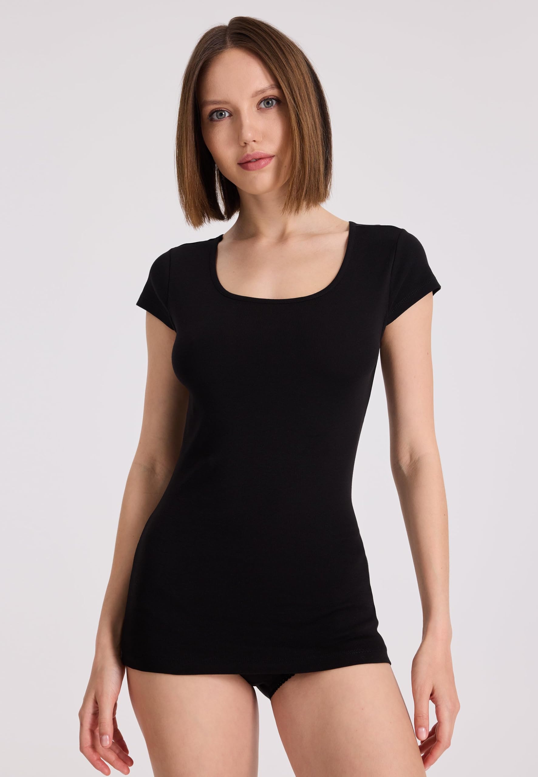Lot De 3 sous-Vêtements en Coton Femme Manches Mi-Longues Noires, Blanches, Beiges (XS-XL) Débardeur À Fines Côtes
