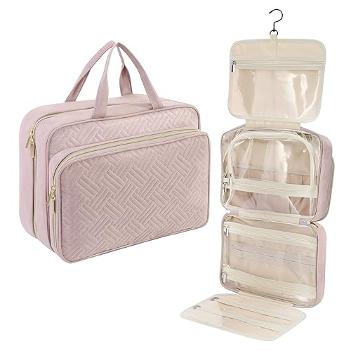 Luxspire Bolsa de aseo de viaje bolsa de cosméticos colgante de 4 secciones bolsa de ducha grande de viaje para mujer bolsa de almacenamiento de