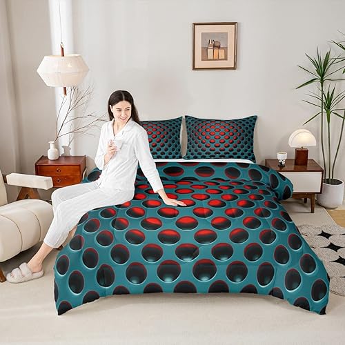 Miniatura 4 de Juego de ropa de cama hexagonal de neón verde y rojo, juego de edredón geométrico de panal de abeja, juego de edredón reversible negro para niños y
