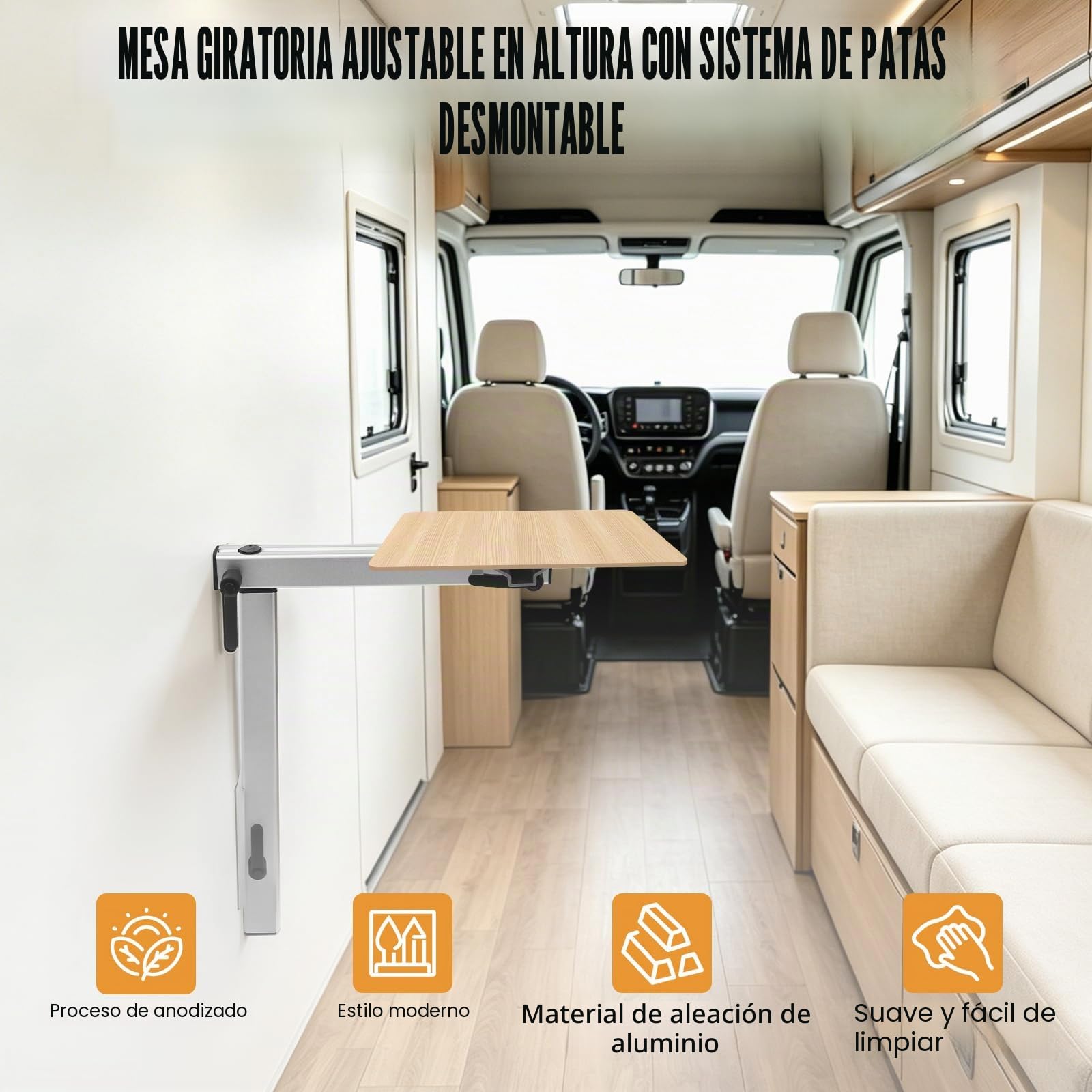Patas de Mesa Giratorias 360°, Altura Regulable, Soporta hasta 50 kg, para Autocaravanas y Yates, Plateado, 50.8*40.8cm/20*16.06in