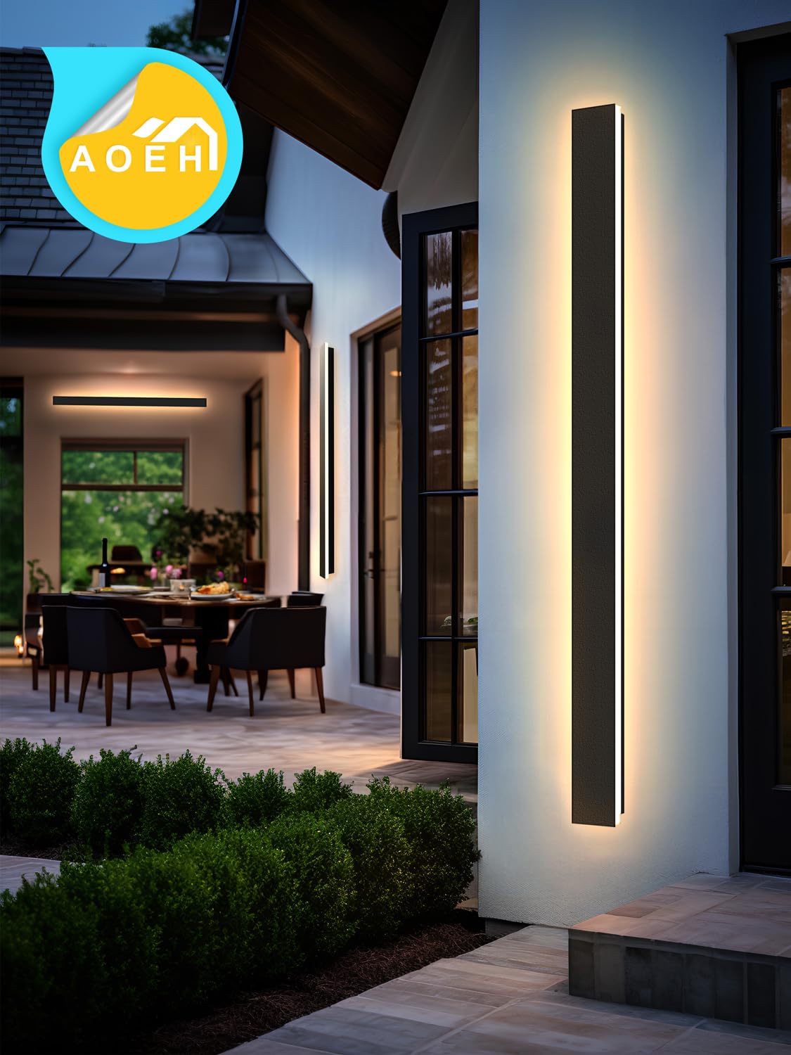 Lámpara de pared larga Villa Apliques de pared negra Impermeable Ip65 Apliques de exterior aluminio Luz de pared LED Aplique para jardines,terrazas,dormitorios,sala de estar,150cm/48w, luz cálida