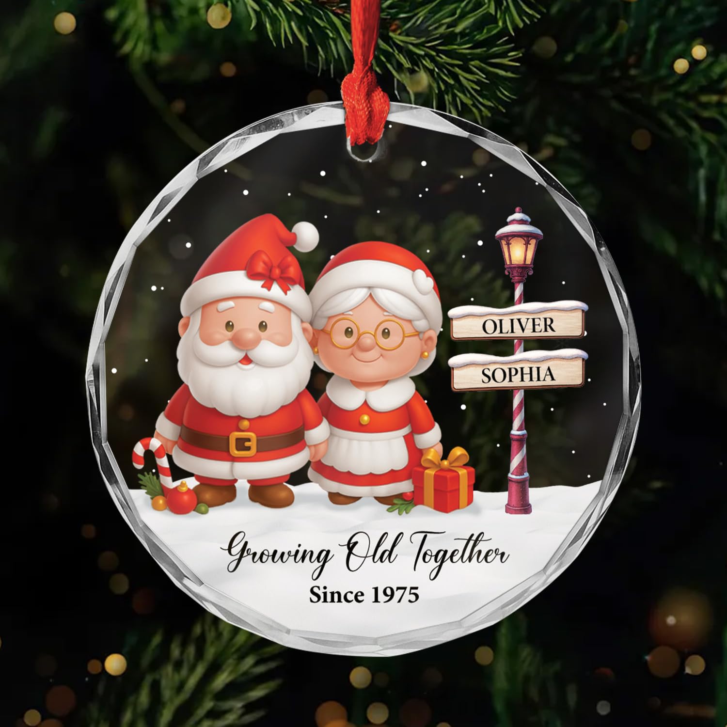 Personal Chic Personalised Ornament - Growing Old Together - Gift for couples xmas, personalised couple christmas decorations, Glass Xmas Ornament for Couples, glass christmas tree ornament (Model #8)