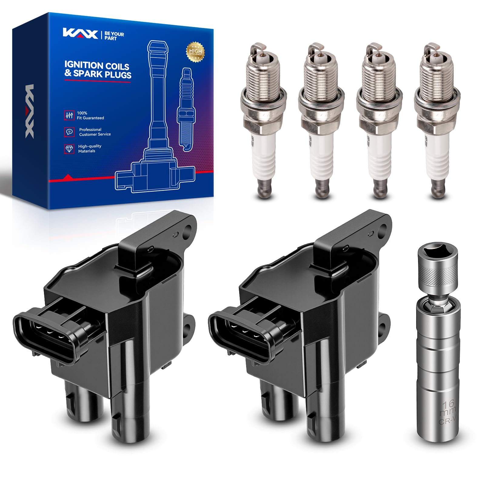 KAX 2 Ignition Coils &amp; 4 Spark Plugs Set Fit for Toyota Camry RAV4 Solara