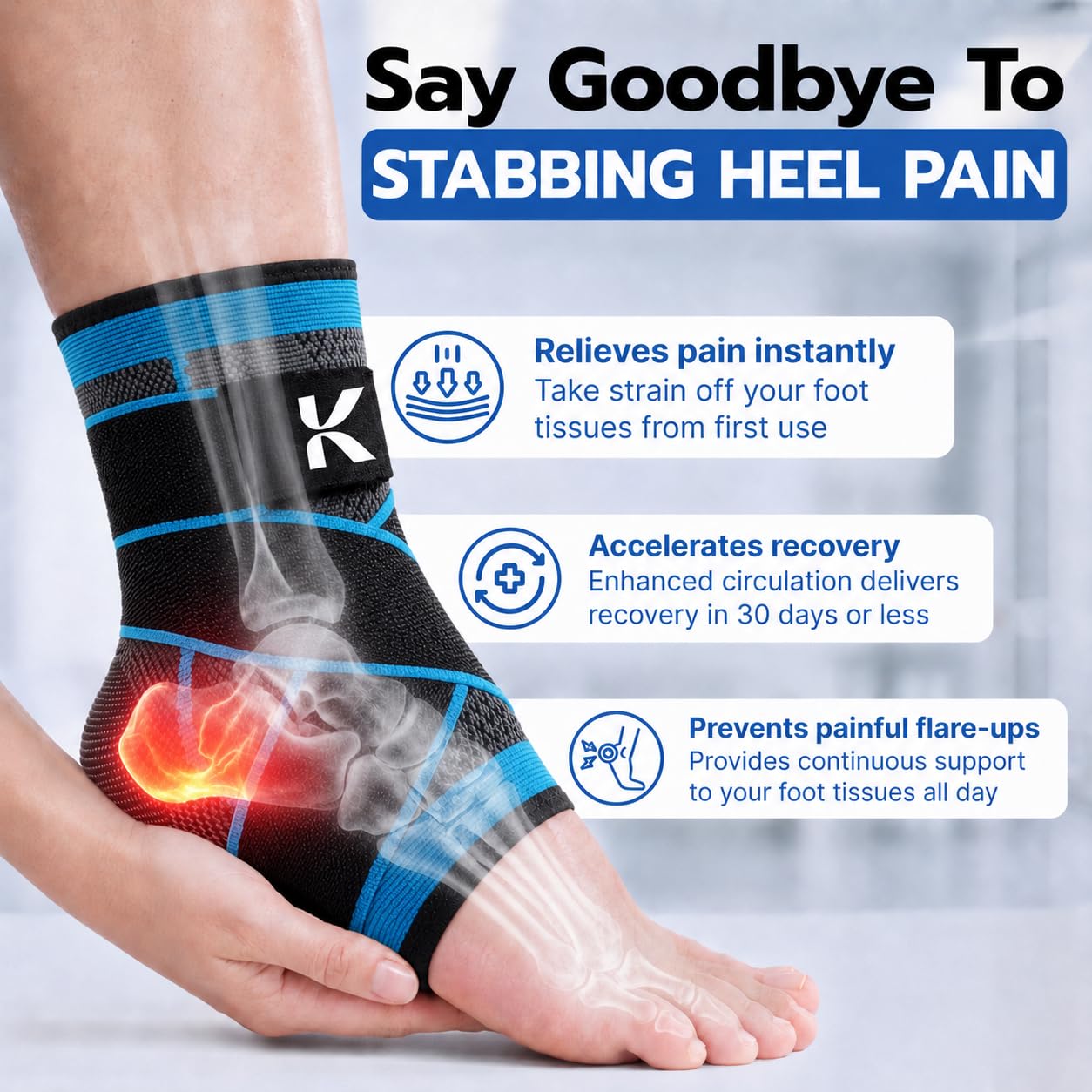 KOPREZ Manga de compresión de tobillo | Férula de tobillo para esguinces, tendinitis de Aquiles, fascitis plantar, tendinitis, correr | Soporte envolvente de tobillo para hombres y mujeres