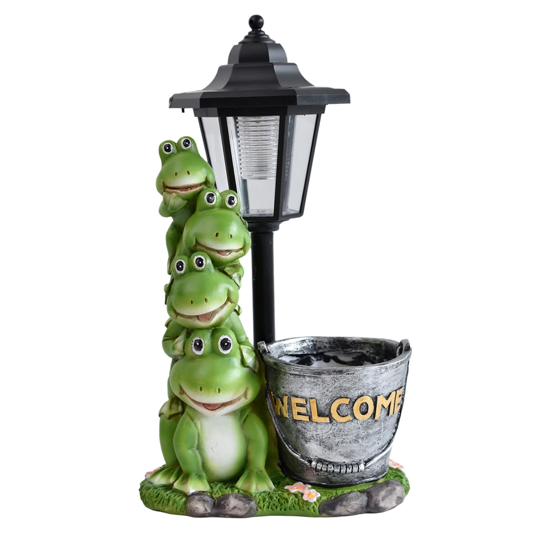 Solar Frog Garden Statue Waterproof with Planter Lantern Frog Garden Decor