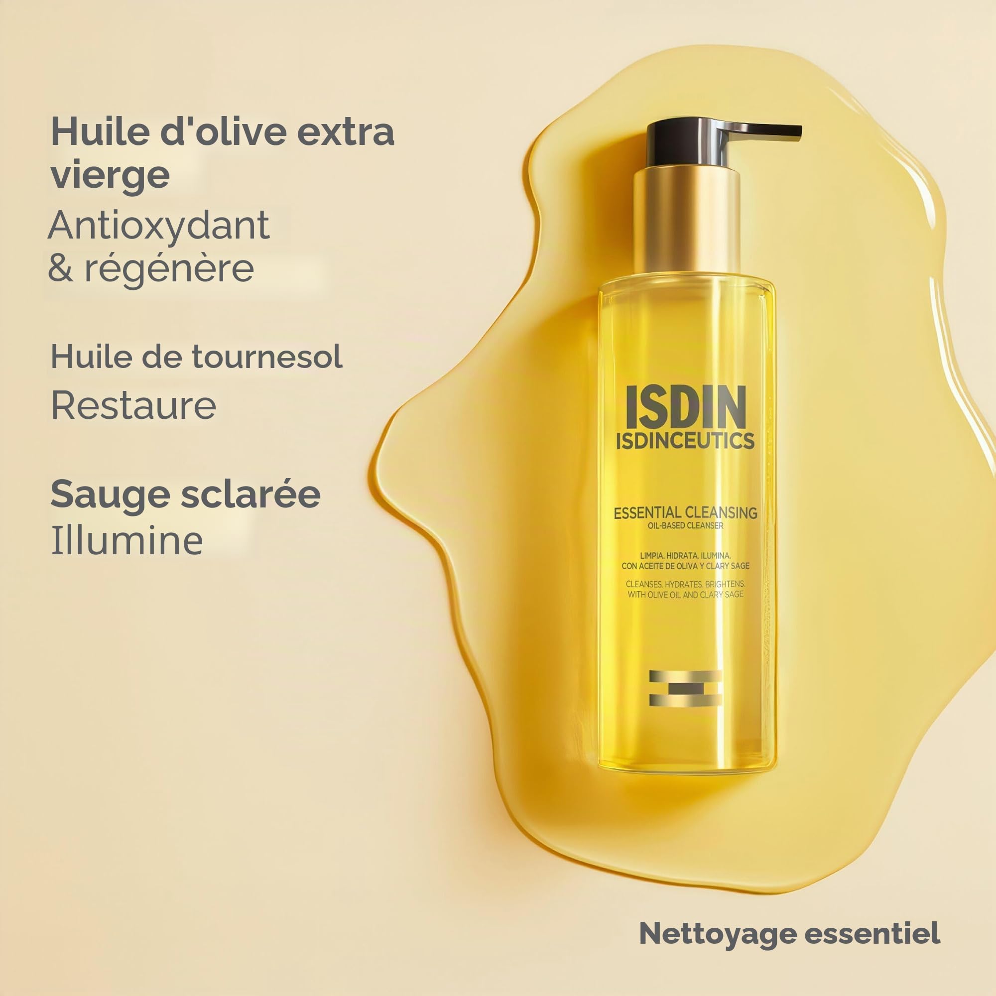 ISDIN Isdinceutics Essential Cleansing (200 ml) | Huile Nettoyante Visage Douce et Légère, Texture Huile-en-Lait | Élimine Maquillage et Crème Solaire | 85% d'Ingrédients d'Origine Naturelle