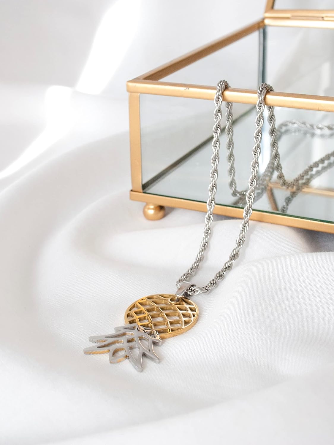 Upside Down Pineapple Necklace – Authentic Lifestyle Jewelry Logo – Stainless Steel Two-Tone Pendant with Rope Chain - Image 5