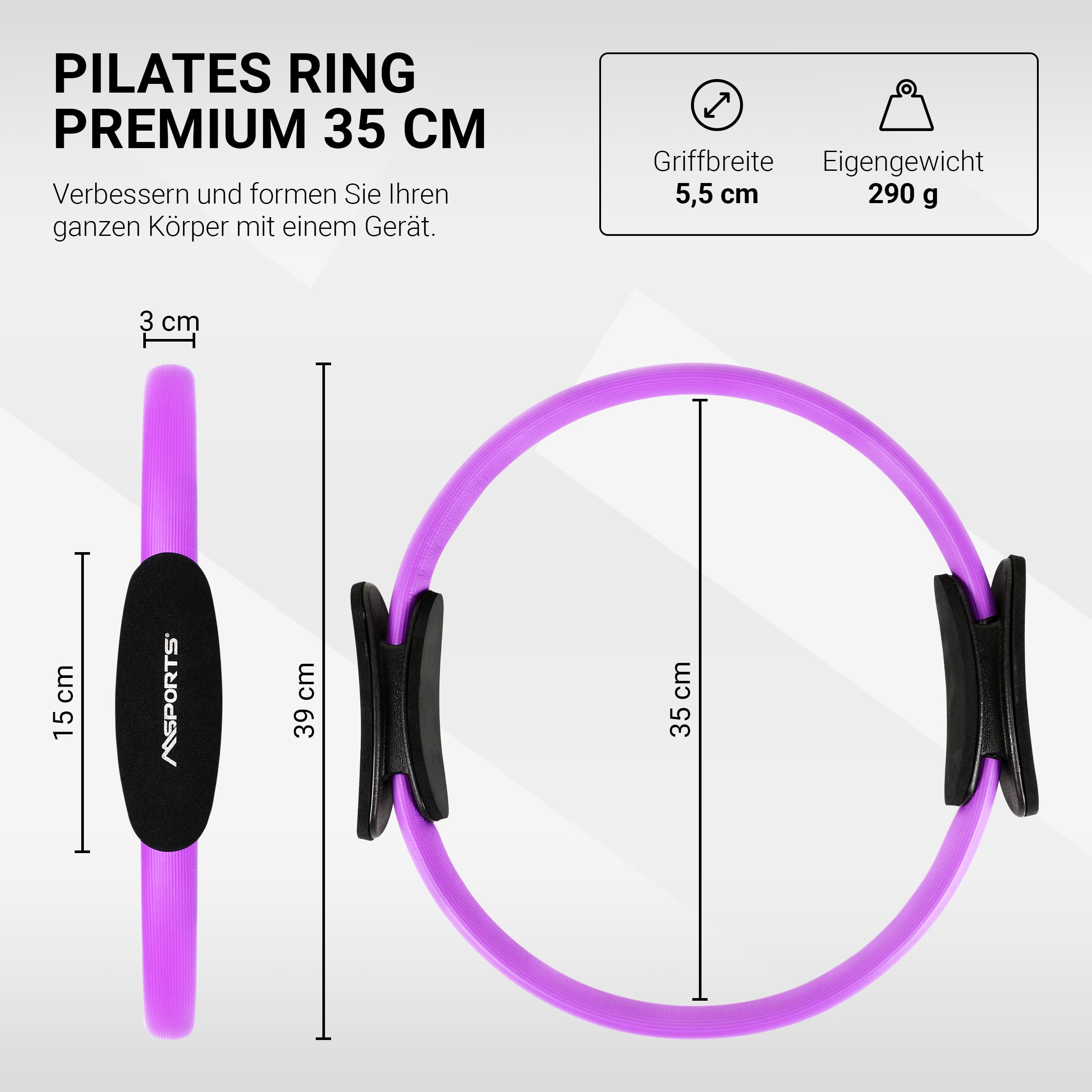 MSPORTS Pierścień do pilatesu Premium I pierścień oporowy – podwójny uchwyt do pilatesu, jogi, 38 cm okręg ćwiczeń (fioletowy)