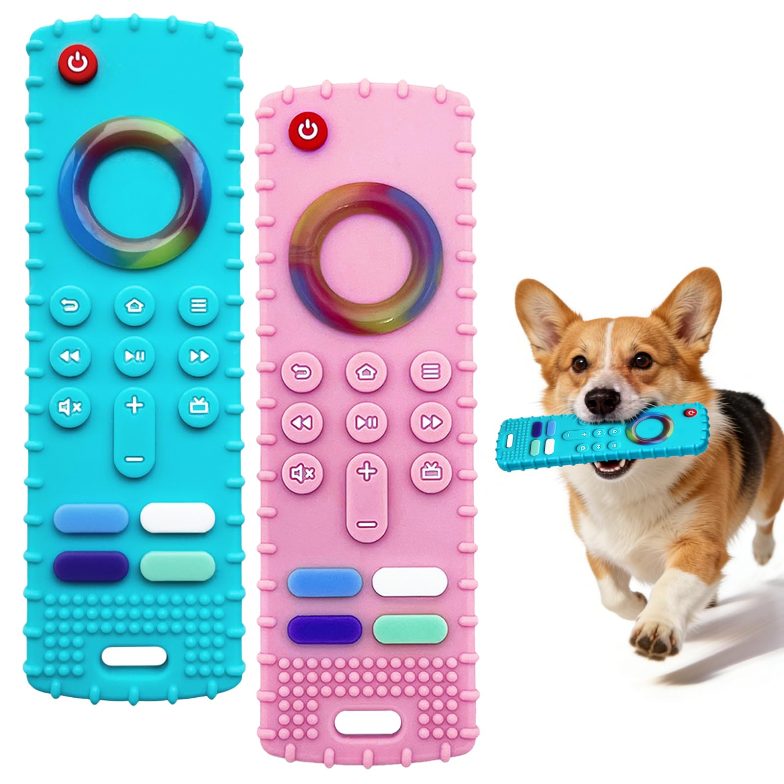 ZukZythepsor 2-Pack Remote Control Shape Puppy Teething Toys - Soft Silicone Dog Chew Toys for Small Breeds - Interactive Boredom Relief & Dental Health Set for Aggressive Chewers - Pink & Blue
