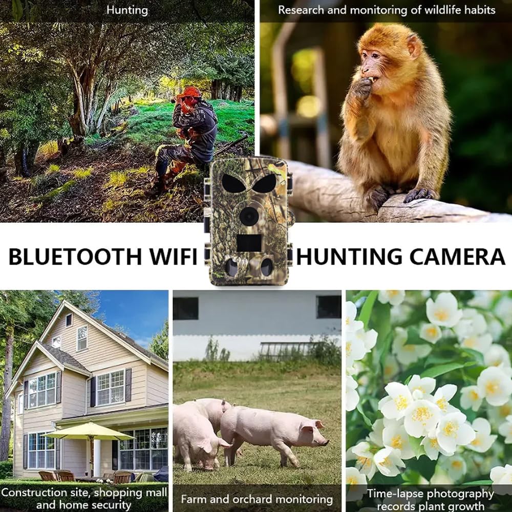Wildkamera mit Handyübertragung APP, 5K 64MP HD WLAN Bluetooth mit 32GB Speicherkarte, Wildkamera mit Bewegungsmelder Nachtsicht, 0.1s Auslöser, IP67 Wasserdicht, 130° Weitwinkel