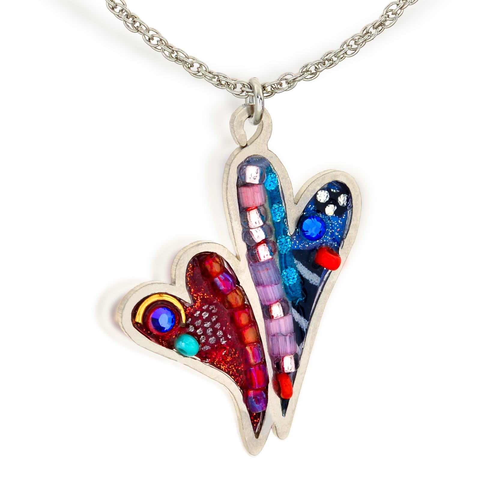 Seeka Red and Blue Joined Hearts Necklace - N1021