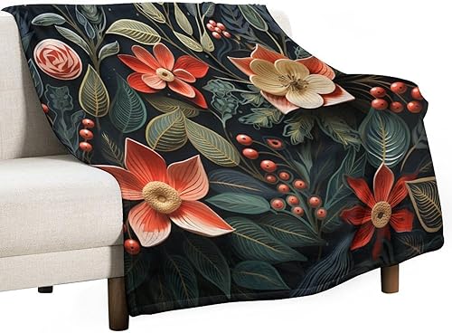 Miniatura 1 de Manta cálida de Navidad Folk Botanicals de microforro polar ultrasuave y cálida, acogedora manta ligera, manta rústica de vacaciones de 30 x 40