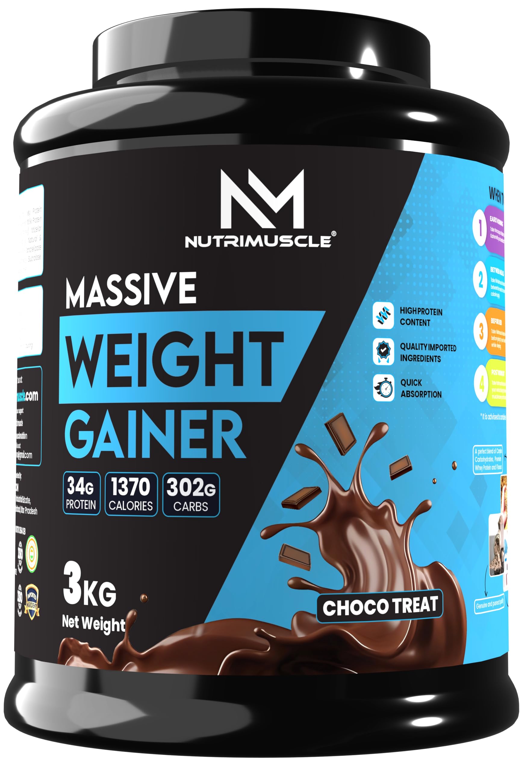 NUTRIMUSCLEMassive Weight Gainer - 3 Kgs - Choco Treat Flavour For Weight & Mass Gain