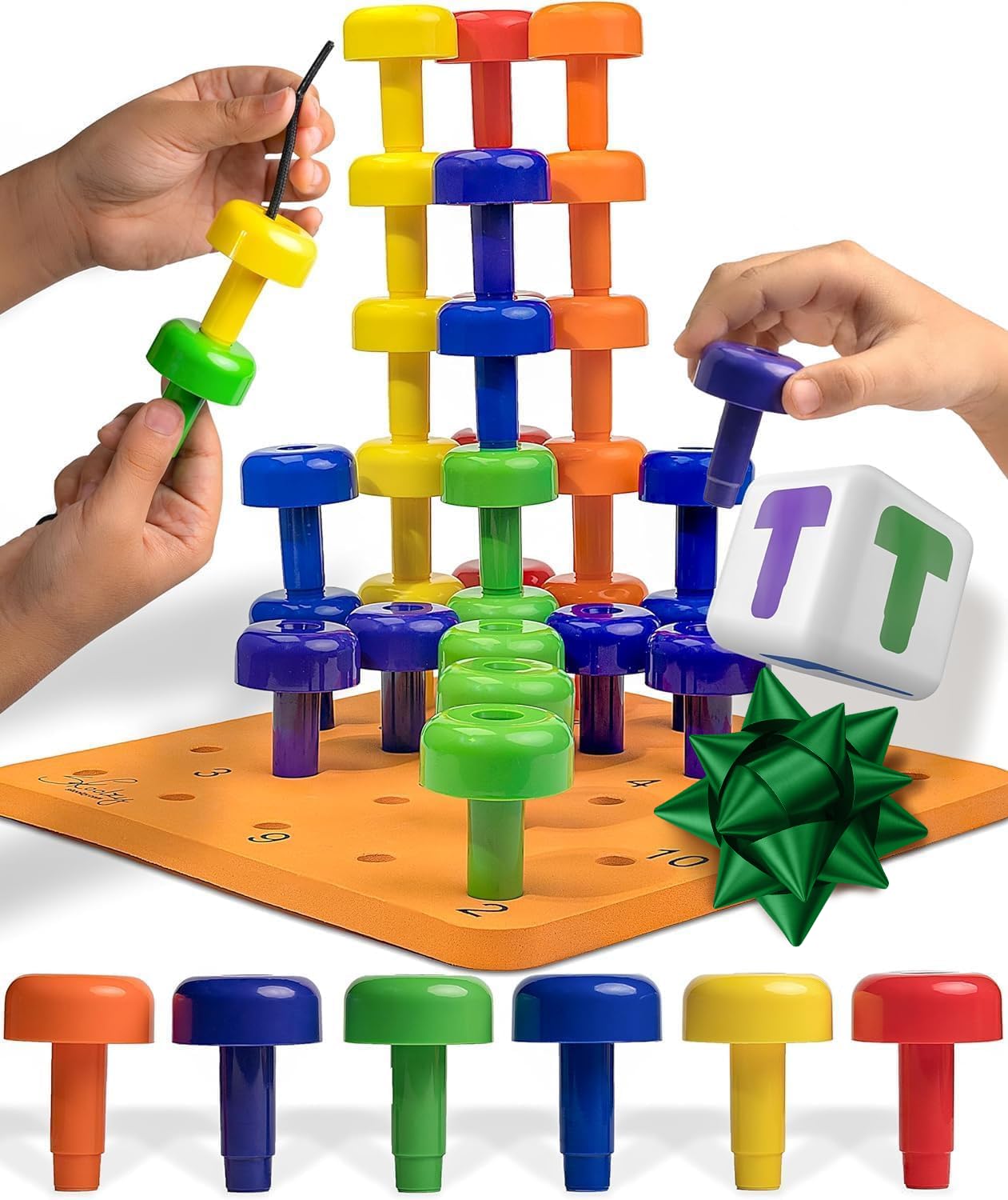 Skoolzy Peg Board Set - Montessori Toys for 2 Year Old - 33 Pc Peg Board for Kids - Occupational Therapy Toys with Pegs, Dice, Lacing String & Storage Bag - Montessori Toys for 2+ Year Old
