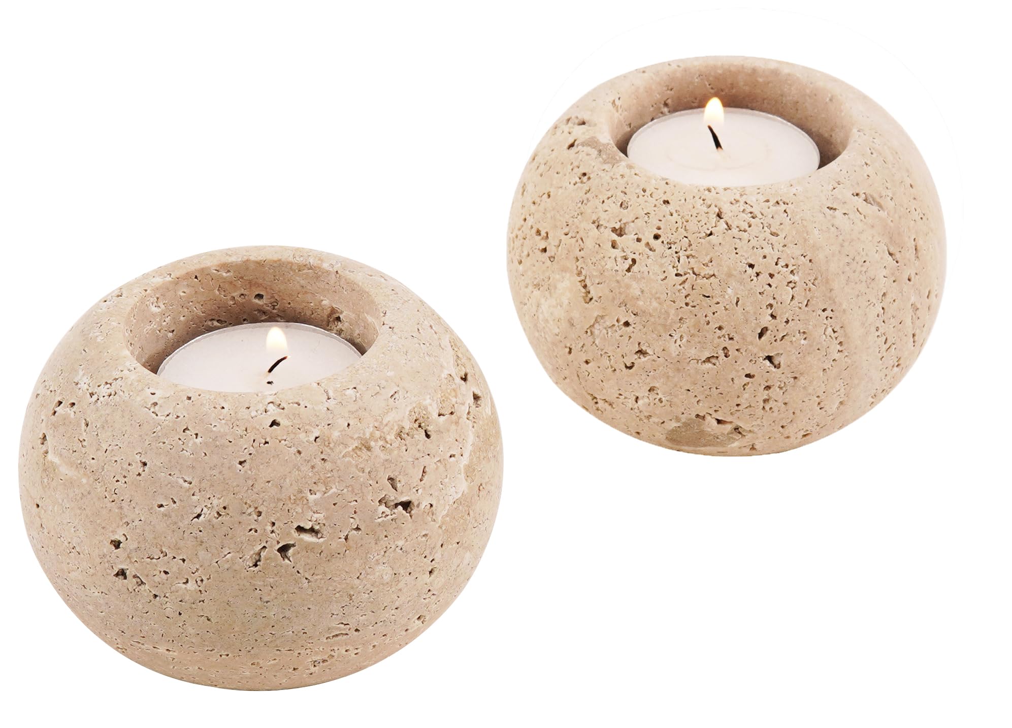 SPESHSTONES Portavelas de mármol de 8,9 cm, de travertino, para decoración de bodas y fiestas, juego de 2 velas pequeñas para centros de mesa y decoración de mesa de comedor