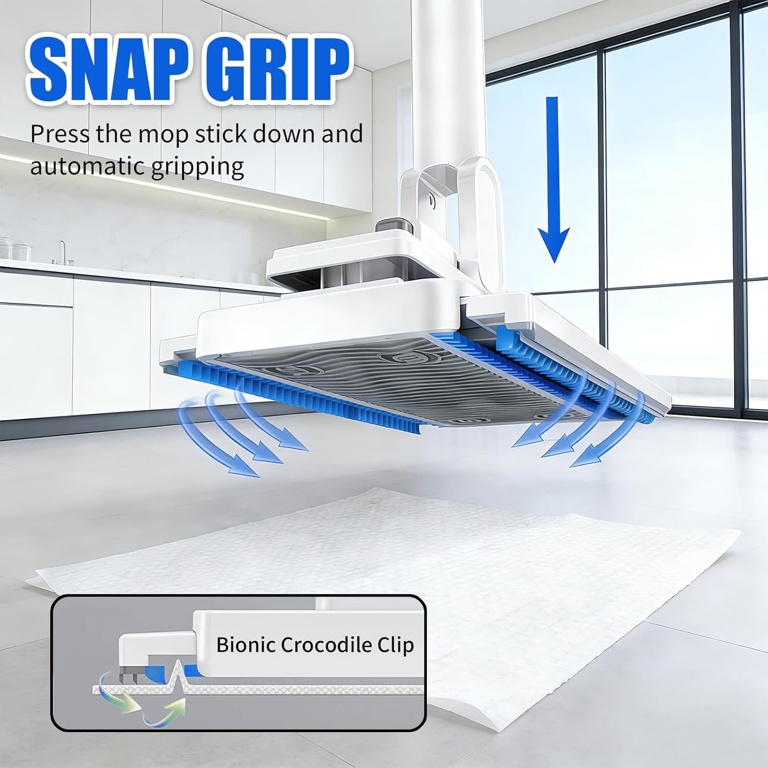 SOPAMI Snap Grip Mini Mop & Sweep Wall Cleaner for Tight Corners,Wall, Hardwood, Marble Floors,Pet Hair Removal for Home, 55" Extendable Lazy Mop-2 Reusable Cleaning Pads&1pcs Disposable