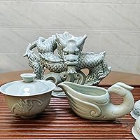 Vista 8 de Juego de té chino Gongfu caja de regalo, cocción a mano pura, forma de dragón chino, adecuado para oficina, hogar, regalo (dragón blanco)