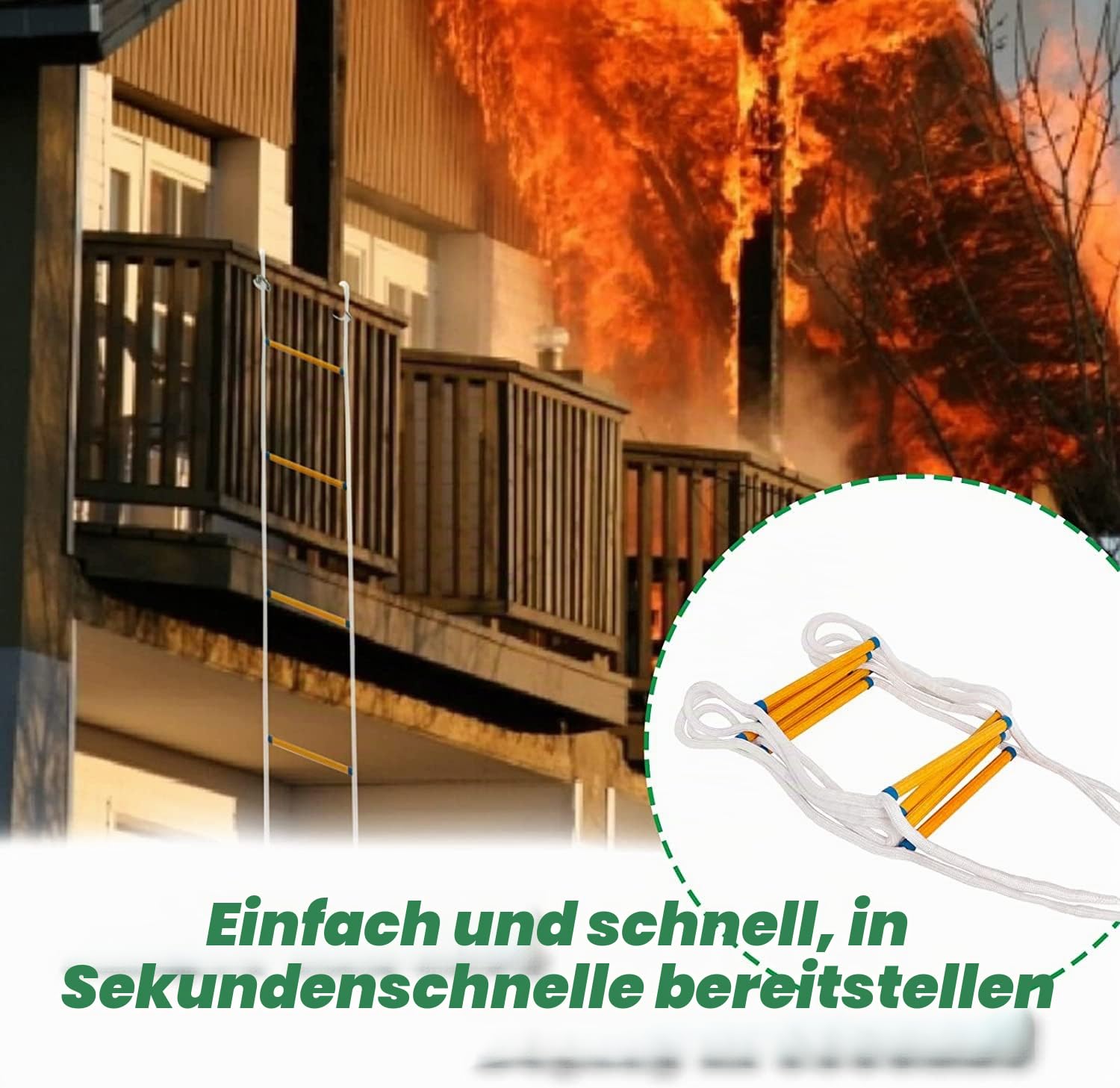 Strickleiter, Feuerfeste Rettungsseilleiter 5.2m mit Karabinern für 2-stöckiges Haus, Baumhaus, Balkon und Geländer, Tragfähigkeit bis zu 900 kg von Poweka
