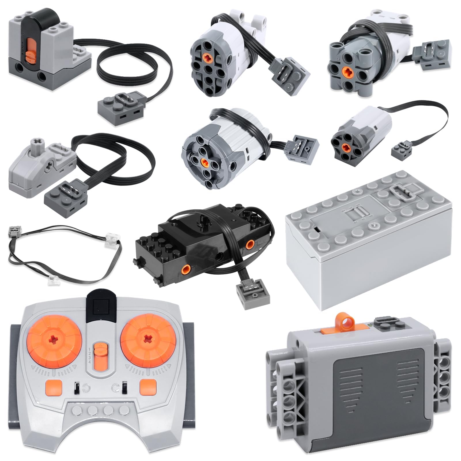 Set di 11 pezzi Power Functions giocattolo motore Servo con motore M/L/XL/Servo/Train, scatola della batteria, telecomando, ricevitore, controllo interruttore, modulo di illuminazione