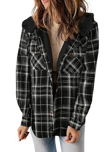 Dokotoo Womens Plaid Shacket Jacket Long Sleeve Button Down Fleece