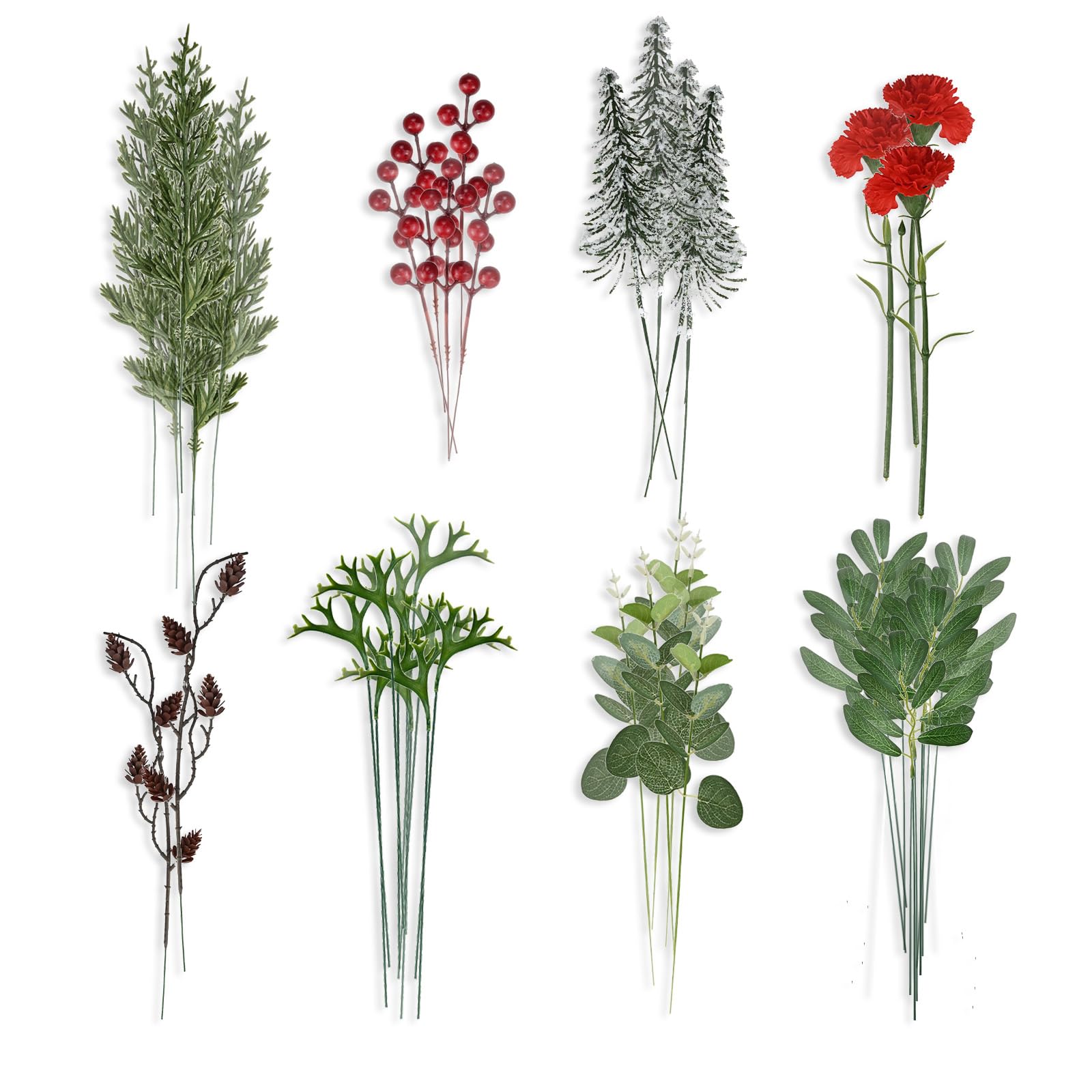 44 Stück Künstliche Blumenstrauß, Weihnachtsblumen Künstlich, Künstliche Pflanzen mit Beeren, Tannenzapfen, Rote Nelke, Künstlich Weihnachtsstrauß für Adventskränze Girlanden, Weihnachtszweige Deko