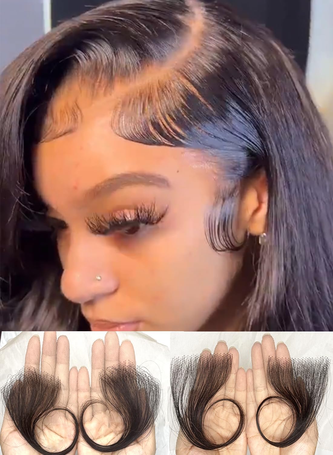 HD Swiss Lace Baby Hair Edges - 4PCS Hairline, 100% Human Hair Fake Edges for Black Women