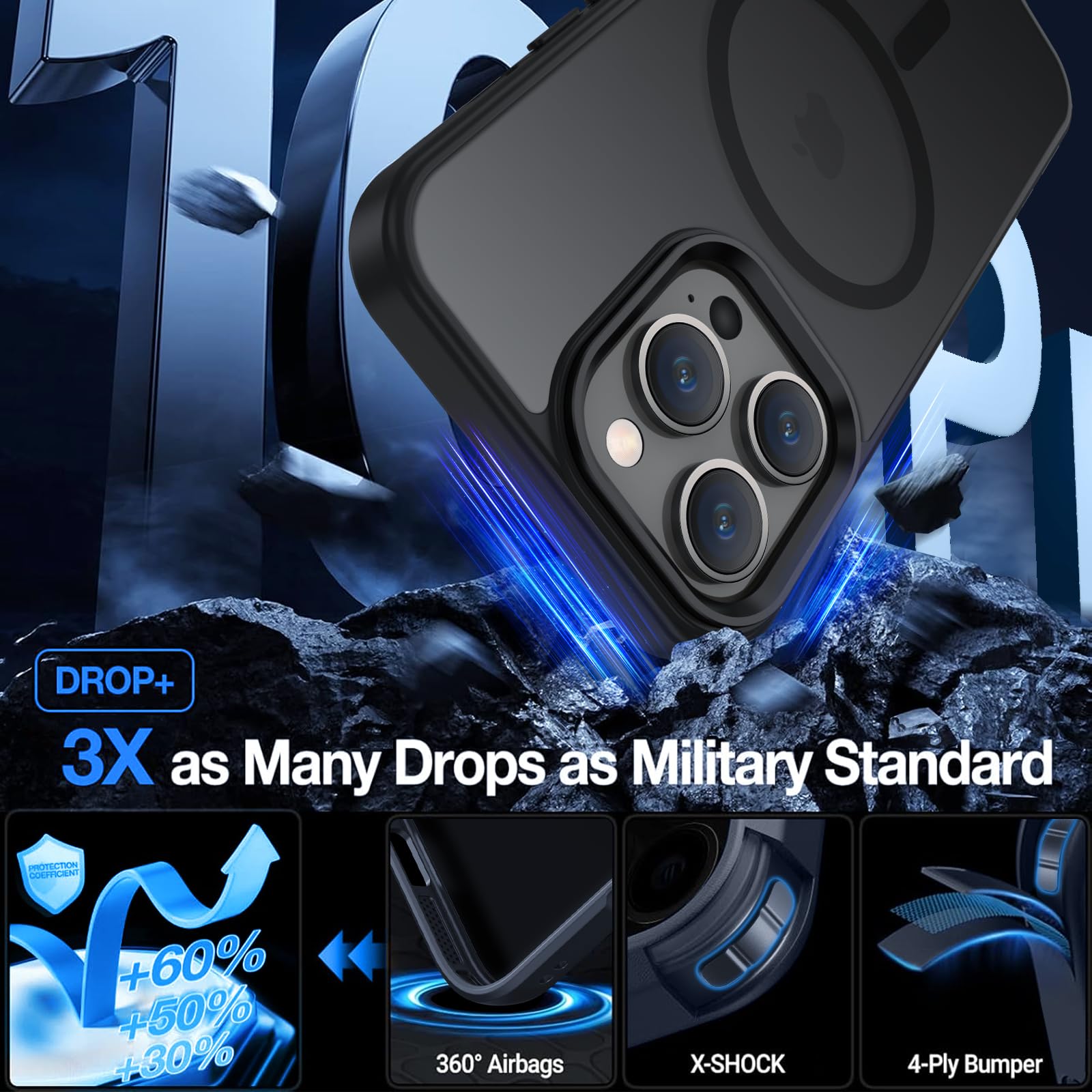 COPIKE Cover Magnetica per iPhone 14 Pro con 2 Vetro Temperato e 2 Lente Fotocamera Protezione, Custodia Magsafe Sottile Antiurto Posteriore Glassata Traslucida Anti-Impronte, Opaca Nero